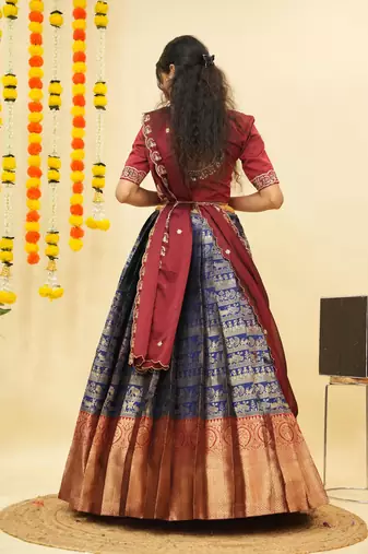 Navy Embroidered Satin lehenga choli