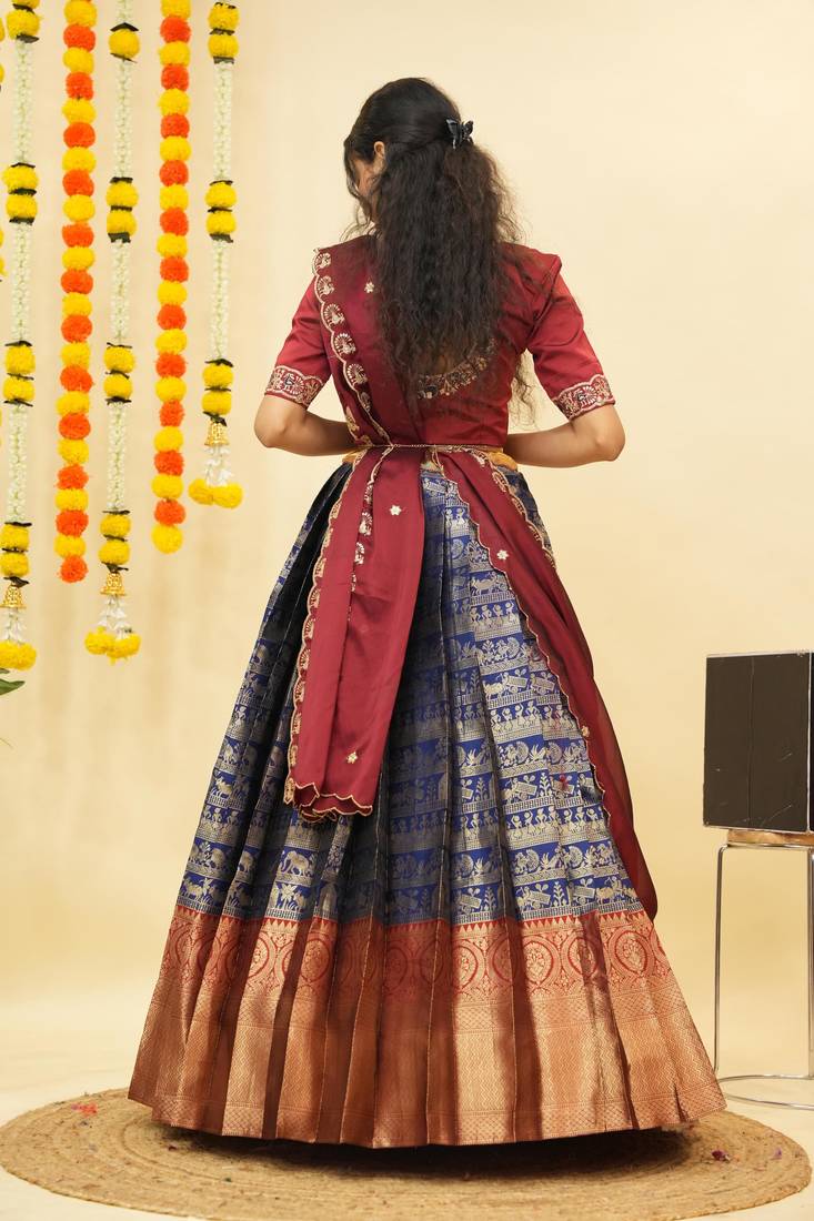Navy Embroidered Satin lehenga choli