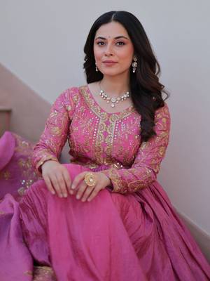 Pink Organza Sequins Gown With Dupatta 7