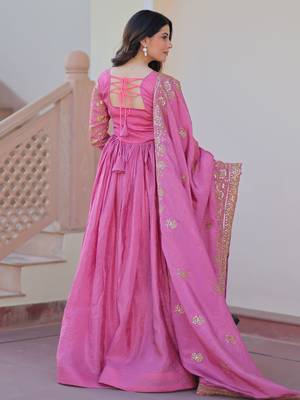 Pink Organza Sequins Gown With Dupatta 8