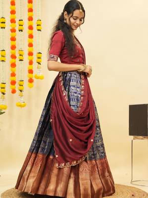 Navy Embroidered Satin lehenga choli 4