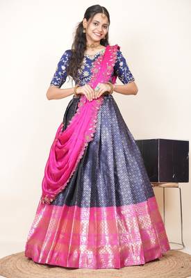 Navy Embroidered Taffeta lehenga choli 1