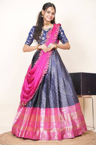 Navy Embroidered Taffeta lehenga choli
