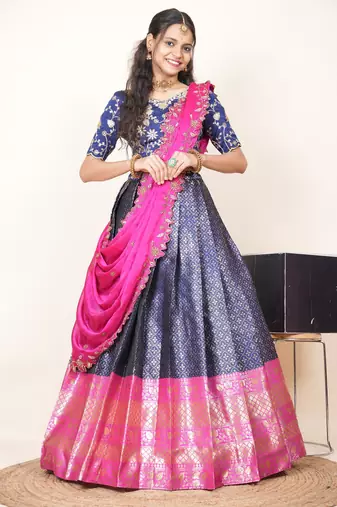 Navy Embroidered Taffeta lehenga choli