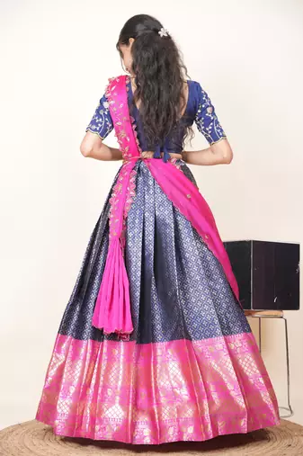 Navy Embroidered Taffeta lehenga choli