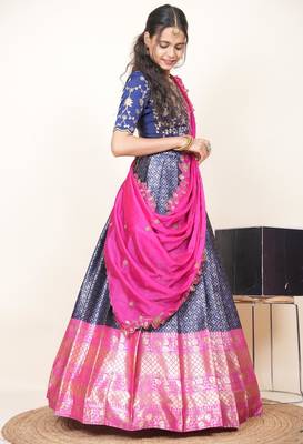 Navy Embroidered Taffeta lehenga choli 3