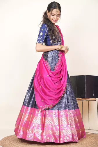 Navy Embroidered Taffeta lehenga choli