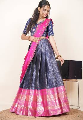 Navy Embroidered Taffeta lehenga choli 4