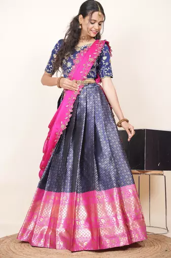 Navy Embroidered Taffeta lehenga choli