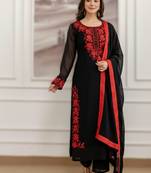 black embroidered straight/a-line georgette kurta pant with dupatta