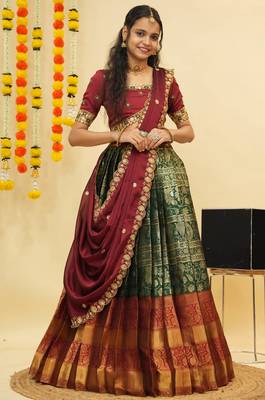 Green Embroidered Taffeta lehenga choli 1