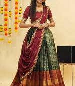 Green Embroidered Taffeta lehenga choli