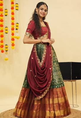 Green Embroidered Taffeta lehenga choli 3