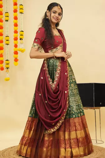 Green Embroidered Taffeta lehenga choli