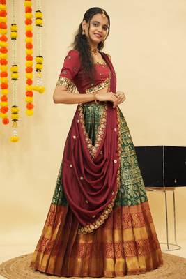 Green Embroidered Taffeta lehenga choli 4