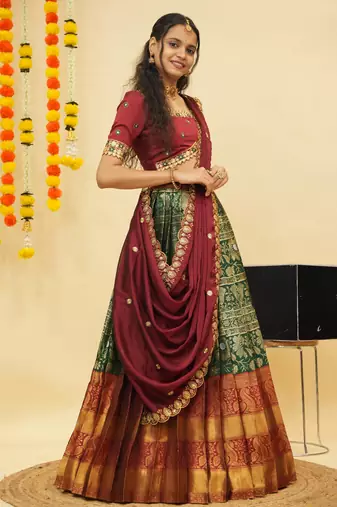 Green Embroidered Taffeta lehenga choli