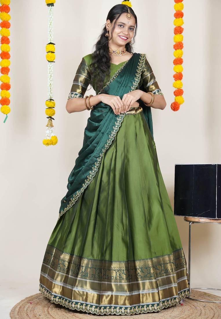 Green Embroidered Art Silk lehenga choli