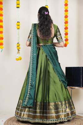 Green Embroidered Art Silk lehenga choli 3
