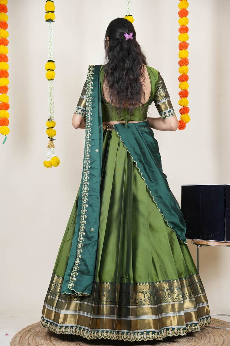 Green Embroidered Art Silk lehenga choli