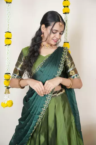 Green Embroidered Art Silk lehenga choli
