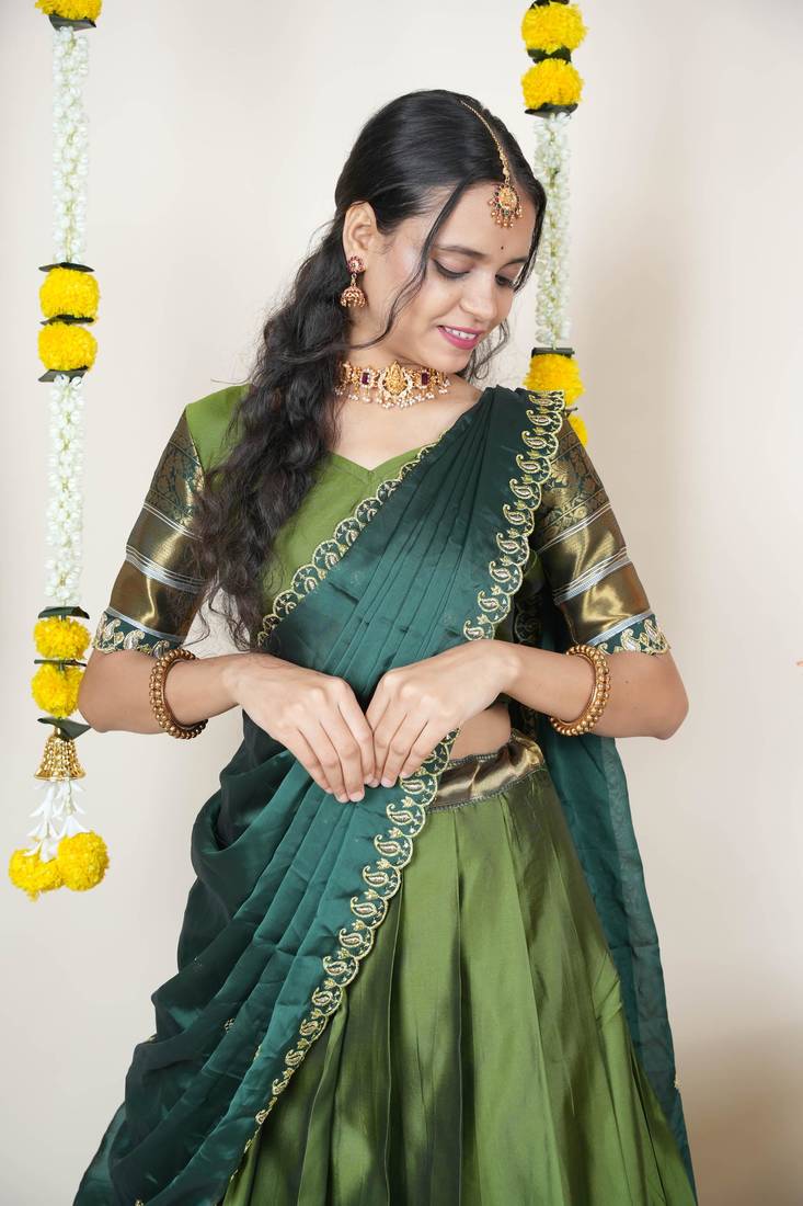 Green Embroidered Art Silk lehenga choli