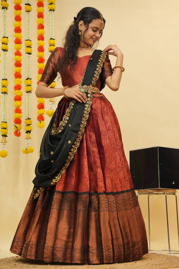 Maroon Embroidered Art Silk lehenga choli