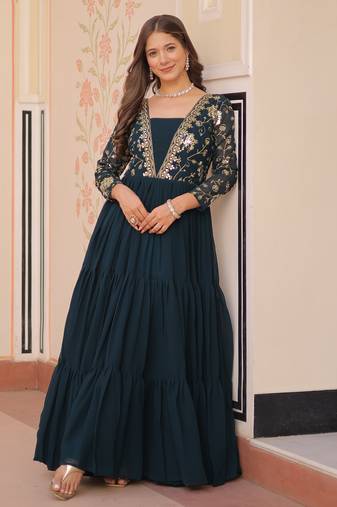  Rama Green Sequins Embroidered Gown