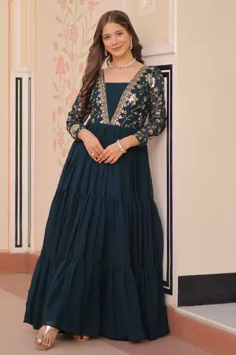  Rama Green Sequins Embroidered Gown