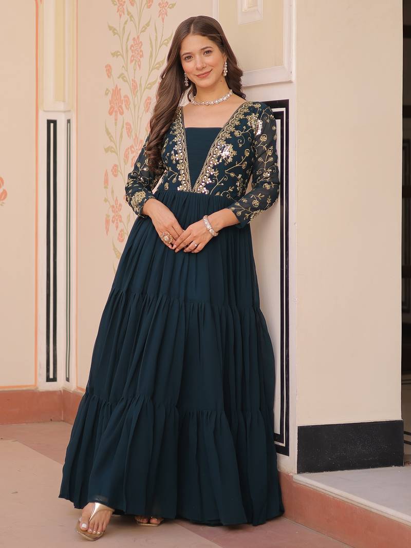  Rama Green Sequins Embroidered Gown