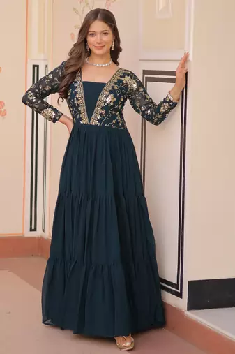  Rama Green Sequins Embroidered Gown