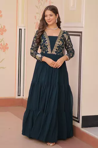 Rama Green Sequins Embroidered Gown