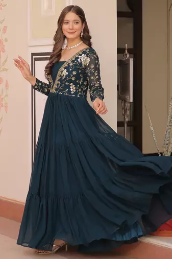  Rama Green Sequins Embroidered Gown