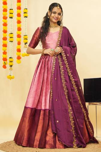 Pink Embroidered Art Silk lehenga choli