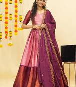 Pink Embroidered Art Silk lehenga choli