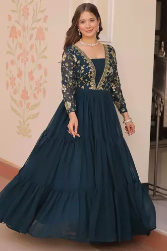  Rama Green Sequins Embroidered Gown