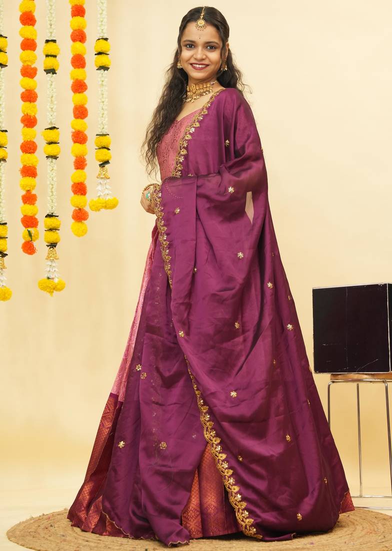 Pink Embroidered Art Silk lehenga choli
