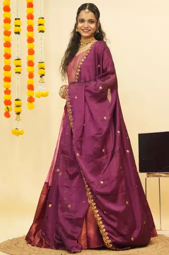 Pink Embroidered Art Silk lehenga choli