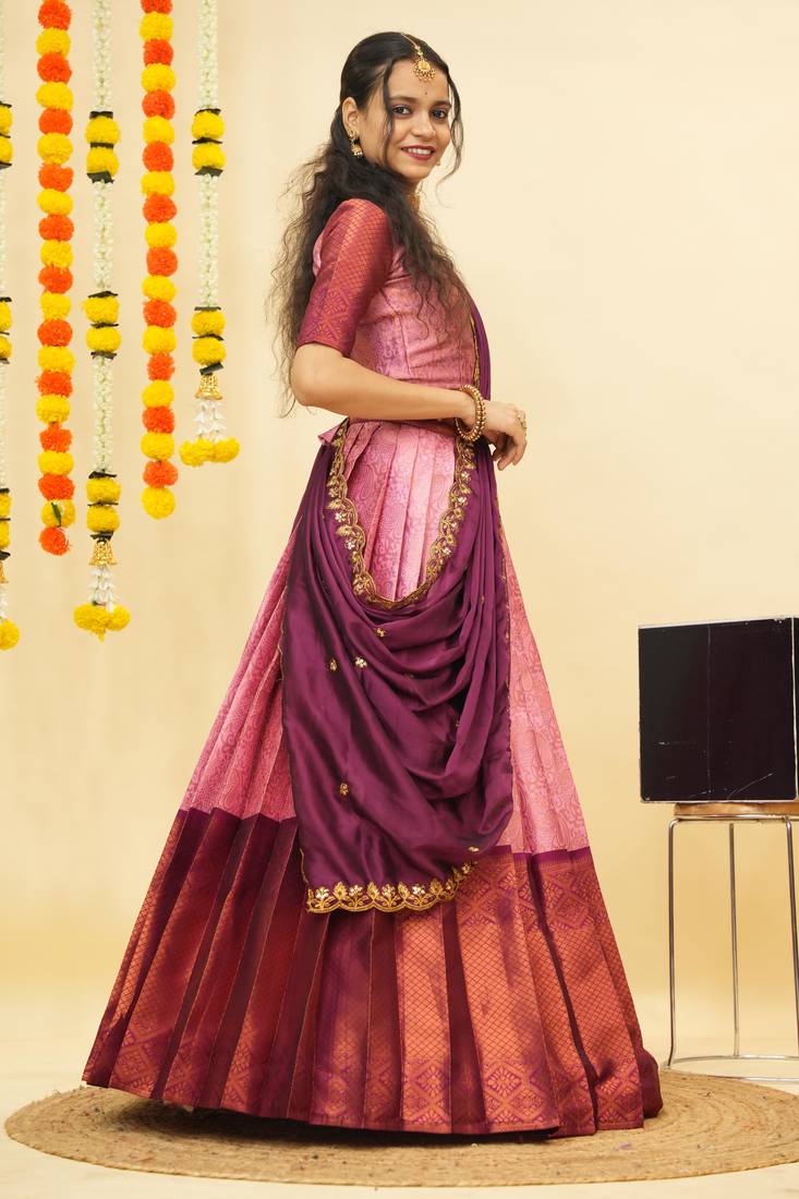 Pink Embroidered Art Silk lehenga choli