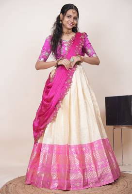Beige Embroidered Taffeta lehenga choli 1