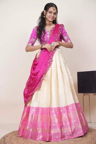Beige Embroidered Taffeta lehenga choli