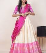 Beige Embroidered Taffeta lehenga choli