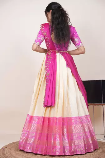 Beige Embroidered Taffeta lehenga choli