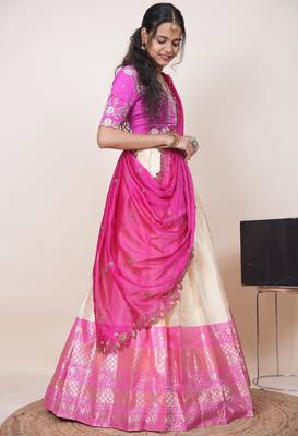 Beige Embroidered Taffeta lehenga choli 3