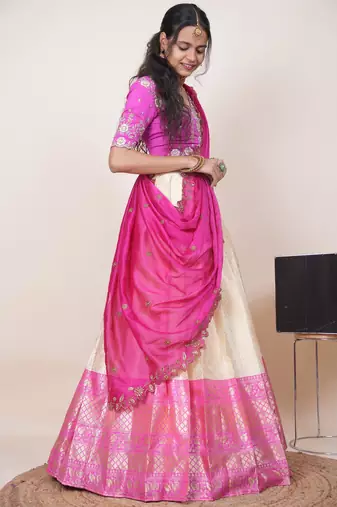 Beige Embroidered Taffeta lehenga choli