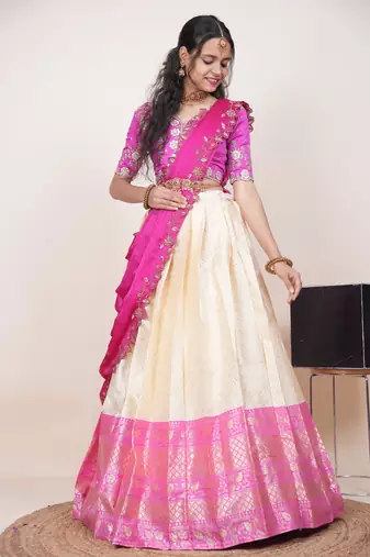Beige Embroidered Taffeta lehenga choli