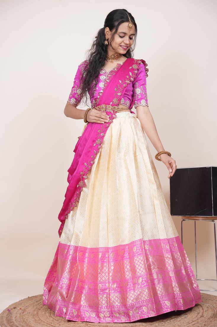Beige Embroidered Taffeta lehenga choli