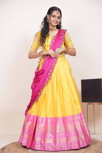Yellow Embroidered Taffeta lehenga choli