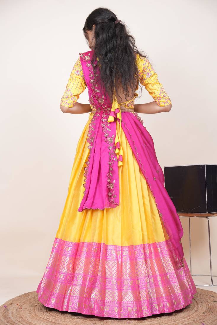 Yellow Embroidered Taffeta lehenga choli