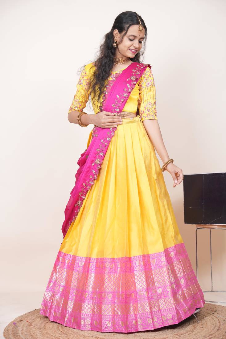 Yellow Embroidered Taffeta lehenga choli