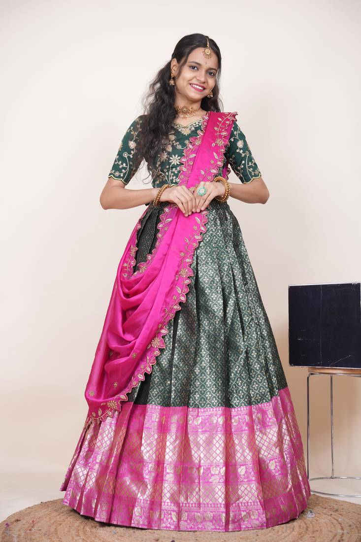 Green Embroidered Taffeta lehenga choli